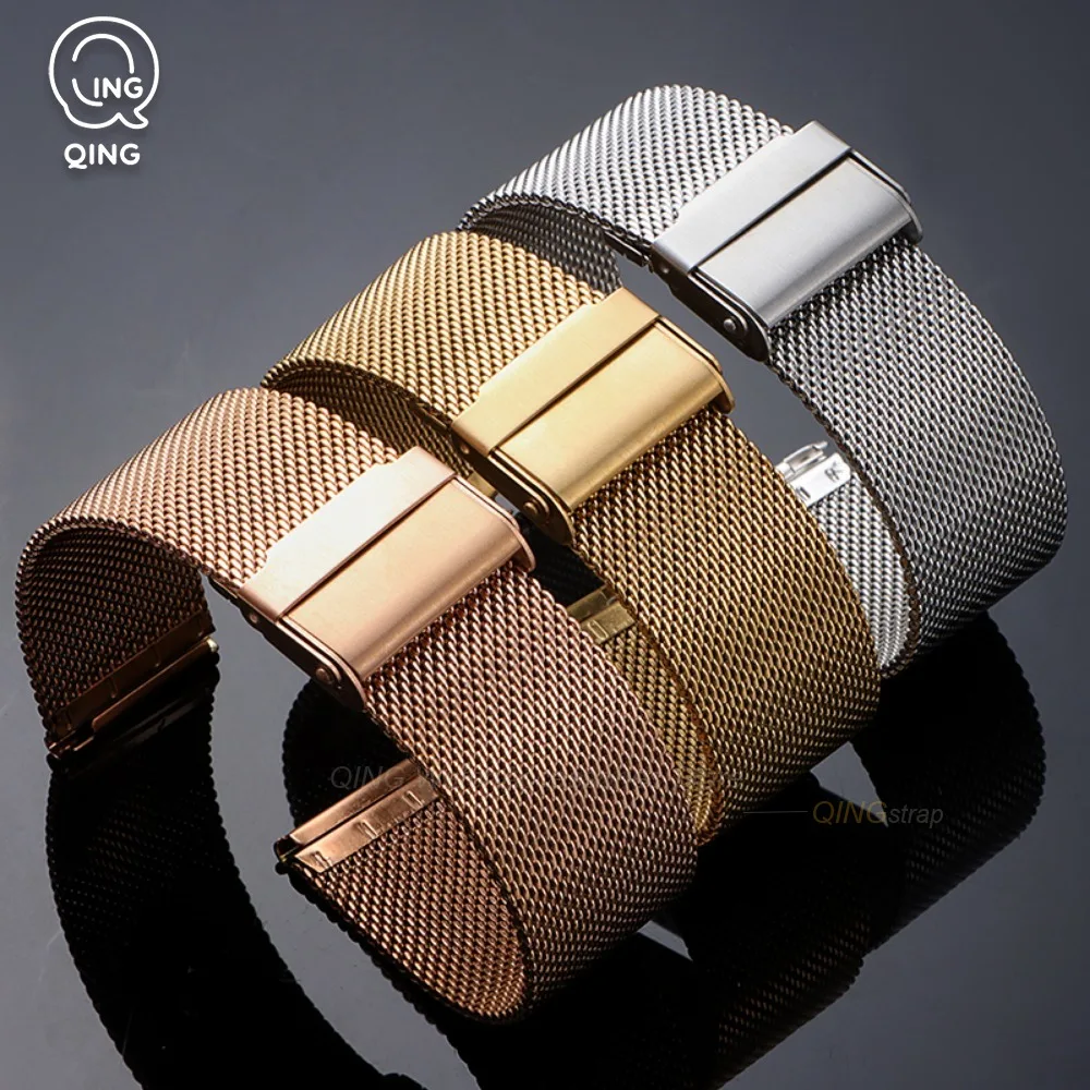 10/12/14/16/18/19/20/21/22/24mm Quick Release Watchband for Seiko for DW Strap Stainless Steel Bracelet 0.6 Milanese Wristbelt