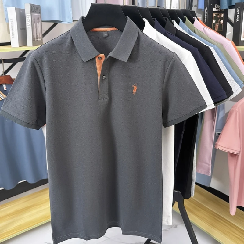 العلامة التجارية الفاخرة 100% القطن قصير الأكمام قميص بولو الرجال الراقية المهر التطريز الصيف الراحة الأعمال عادية جديد بول تي شيرت #6
