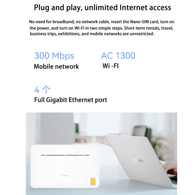 HUAWEI B535-836 Wireless WiFi Router 4G LTE Cat 7 300 Mbps Dual-Band Wi-Fi Hotspot With Sim Card Slot 4 Gigabit Ethernet Ports