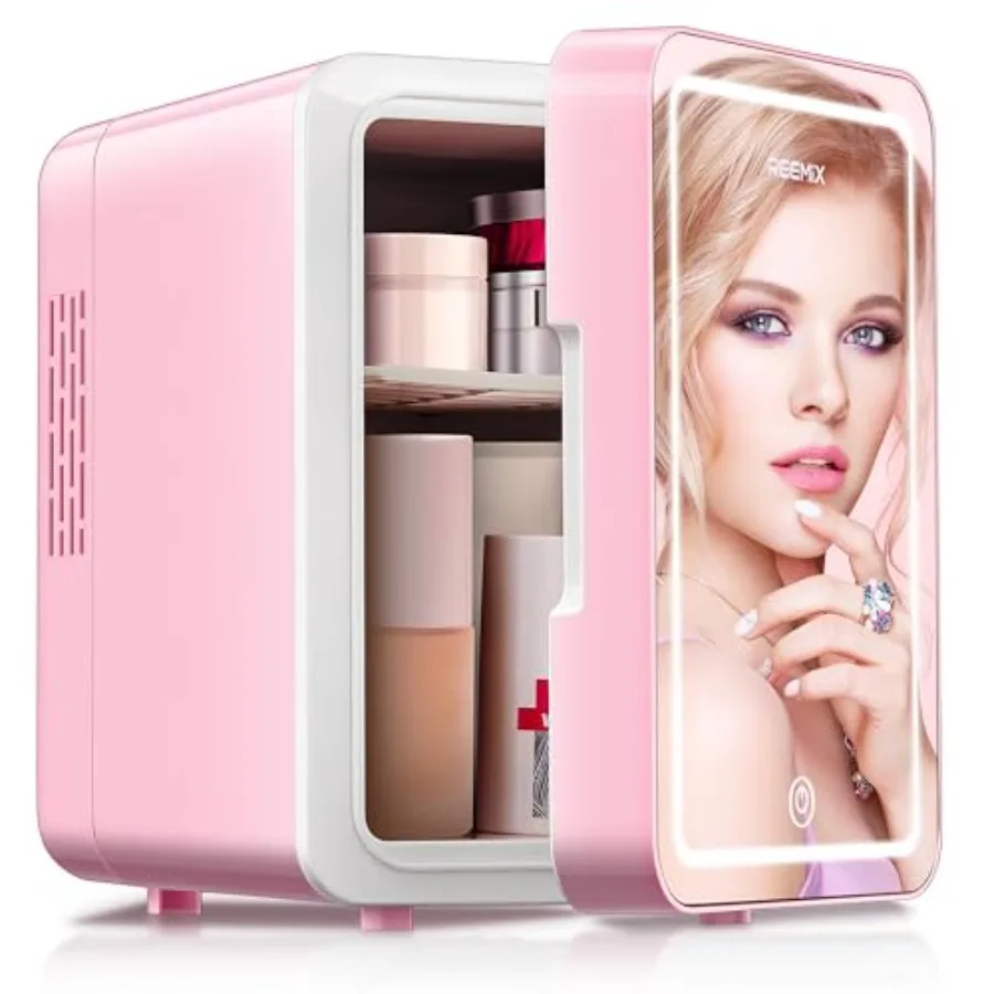 

Skincare Fridge, Mini Beauty Fridge with LED Mirror, 4L Portable Small Refrigerator for Bedroom, Car, Office and Dorm, Cooler a