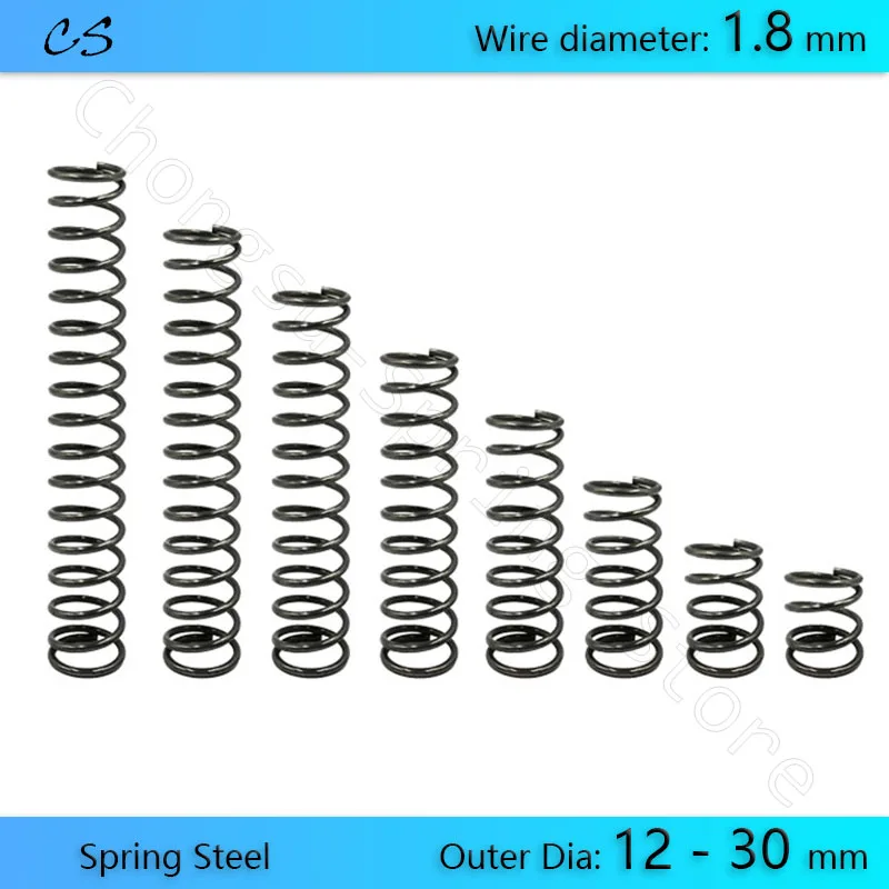 5Pcs 1.8 mm Compression Springs Pressure Spring Wire Dia 1.8 mm Outer Dia 12 14 15 16 17 18 19 20 22 - 30mm Length 15 - 100 mm