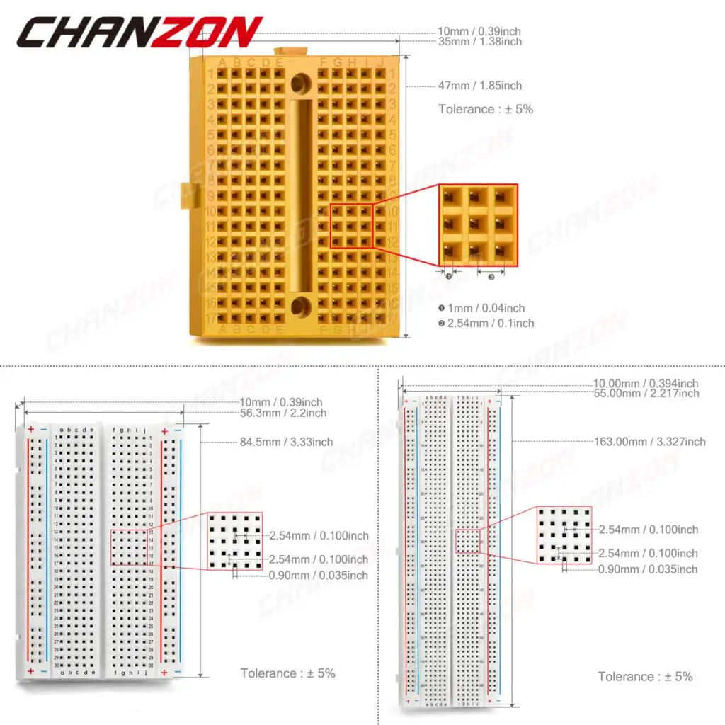 170 / 400 / 830 Tie Points Solderless Breadboard MB-102 BB-801 SYB-170 Prototype Universal PCB Jumper Dupont Test Bread Board