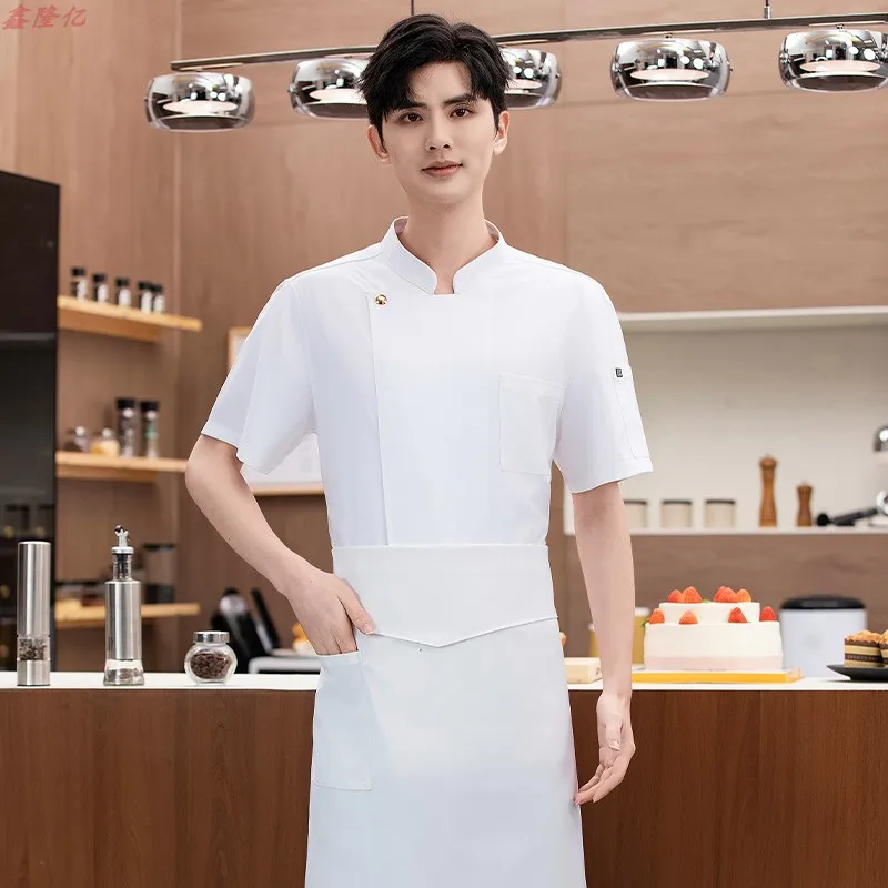 Letnia oddychająca kurtka kucharska z krótkim rękawem do pracy w hotelach, restauracjach, kuchniach, stołówkach i piekarniach