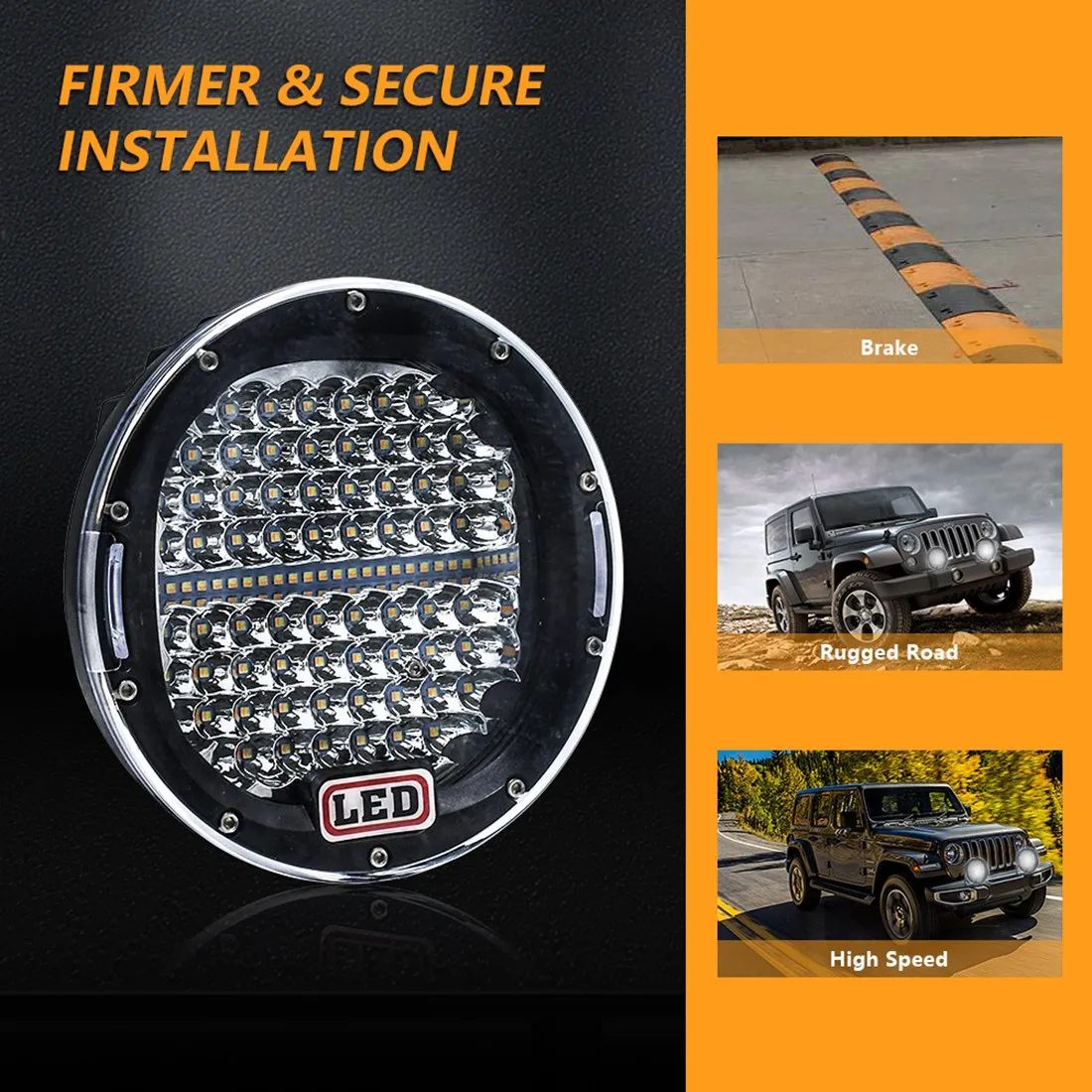 7 Inch 300W Offroad LED Work Light Bar White+Amber, Round Spotlight Car Work Lamp for Truck 4WD 4X4 ATV UTV SUV