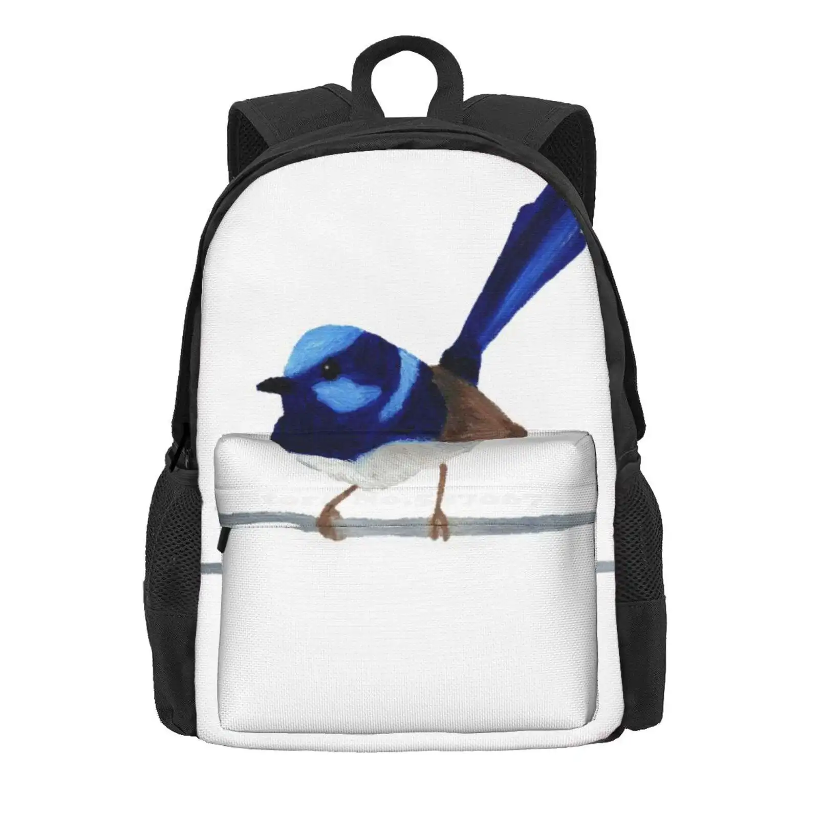 Superb Blue Wren - Oil Artwork Hot Sale Schoolbag Backpack Fashion Bags Superb Blue Wren Aussie Bird Australian Bird Cute Bird