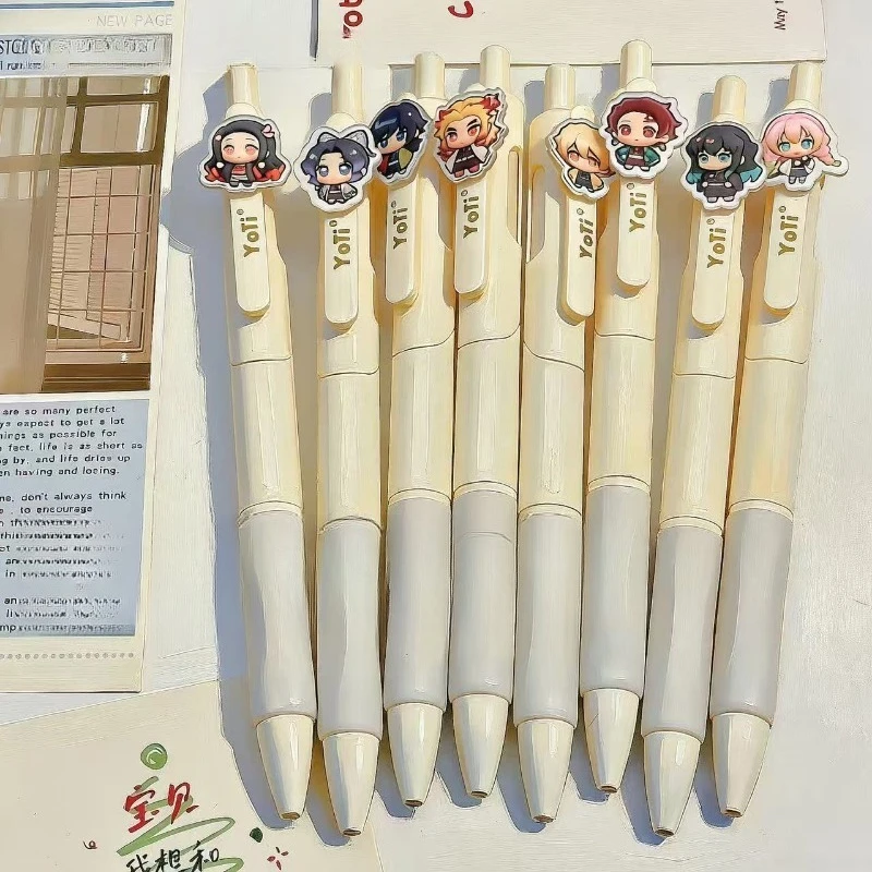 8PCS Demon Slayers Anime Peripheral Retractable Gel Pen Cute Click Pen for Student School Daily Writing