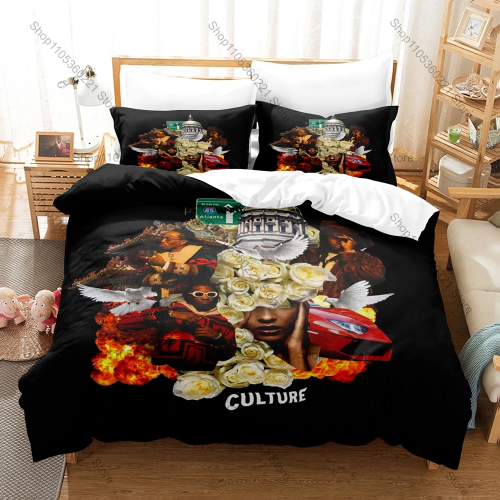 Cool Vintage Bad and Boujee Stir Fry Migos Hit Song Graphic Hip Hop Bedding Set Duvet Cover With 2 Pillowcases Youth Bedroom Dec