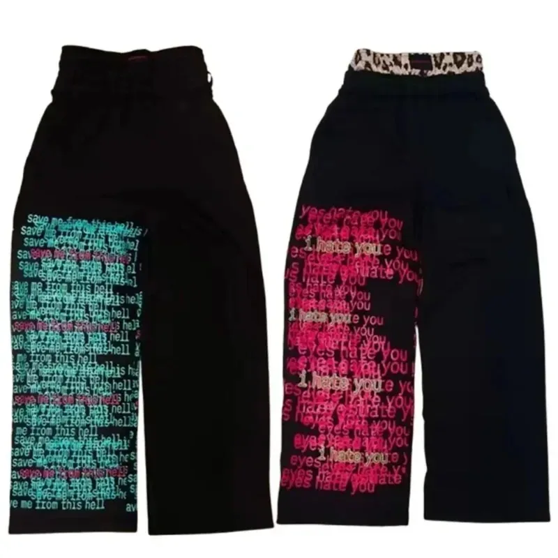 Y2K الرجال السراويل الأمريكية Harajuku مزدوجة مطرزة رسالة الخصر Sweatpants القوطي الهيب هوب الرجال النساء موضة عادية واسعة الساق الجينز