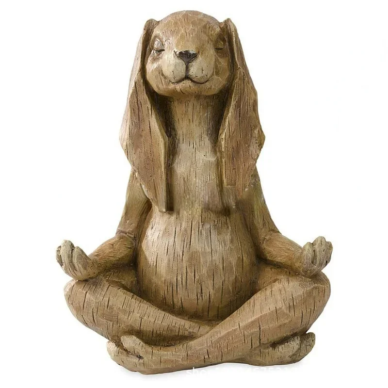 Meditating Zen Animal Sculpture Buddhism Yoga Gesture Rabbit Statue Bonsai Fountain Ornament Casual Parlor Garden Decor