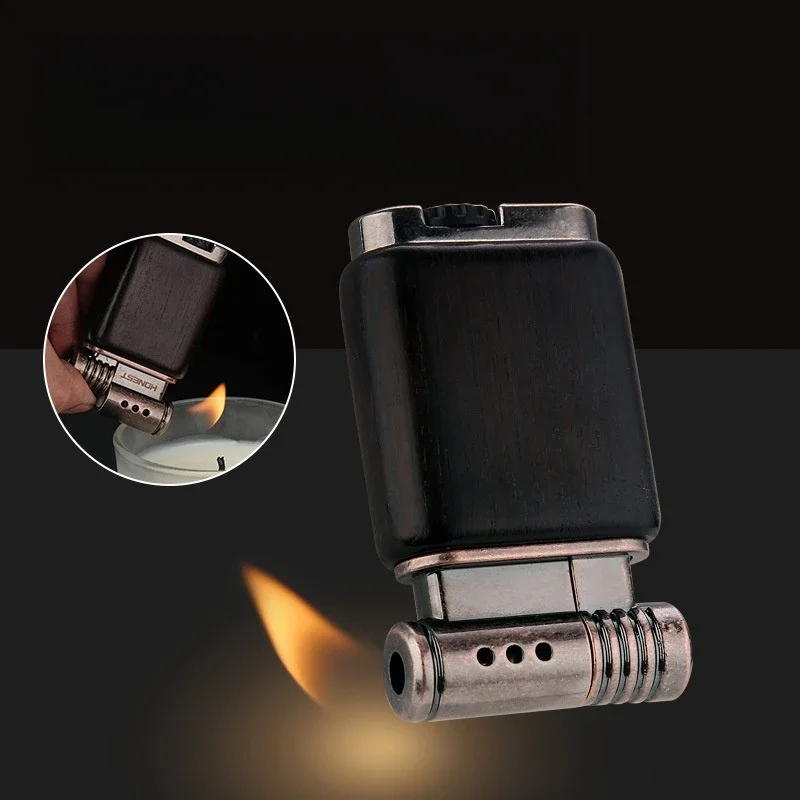 NEW HONEST Sandalwood Oblique Fire Butane Gas Lighter Creative Personalized Retro Metal Pipe Special Lighters Gadgets Wholesale