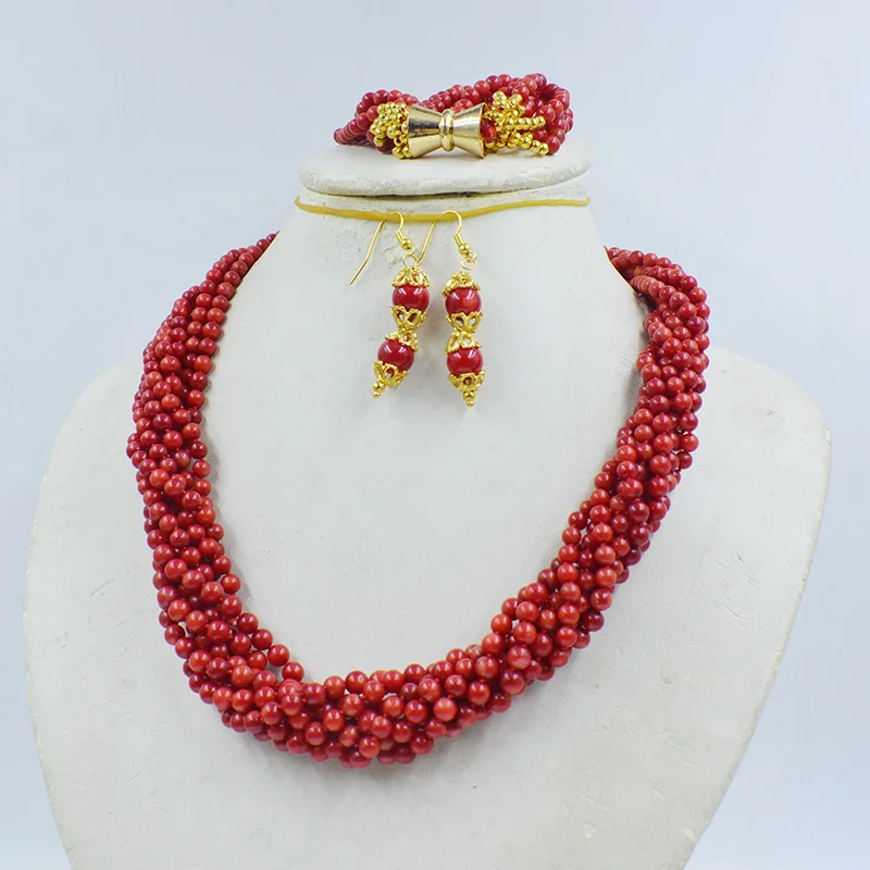 4MM   New Design Fashion Wedding Red Coral Beads Jewelry Set  20