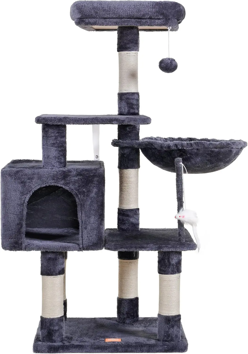 

Cat Tree with Toy, Cat Tower Condo for Indoor Cats, Plush Perch, Cozy Hammock & Sisal Scratching Posts, Smoky Gray