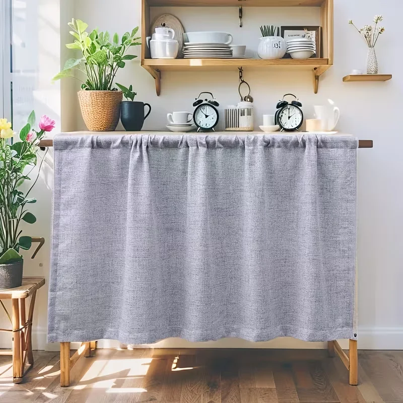1PC Modern Luxury Farmhouse Linen Look Cafe Curtain, Thick Short Window Curtain for Kitchen Bedroom Cabinet Door Decor & Privacy