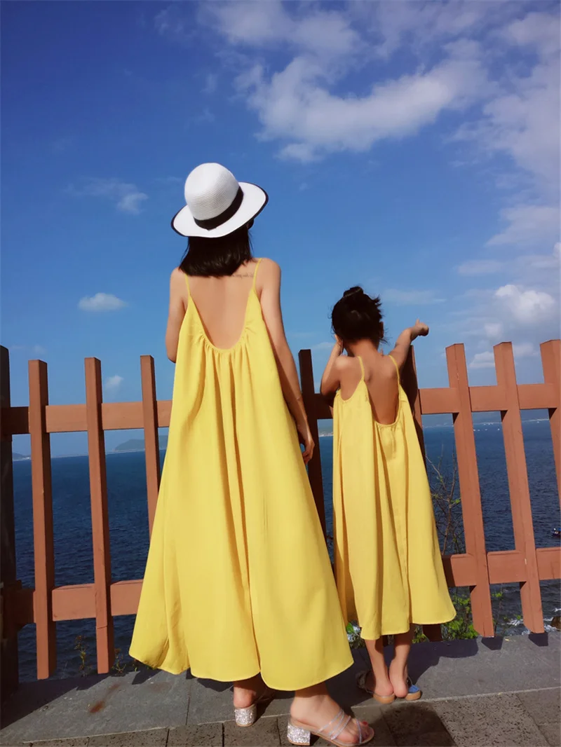 New Family Matching Outfits Dress Women Girls Suspender Backless Beach Clothes Mother Daughter Seaside Vacation Family Look