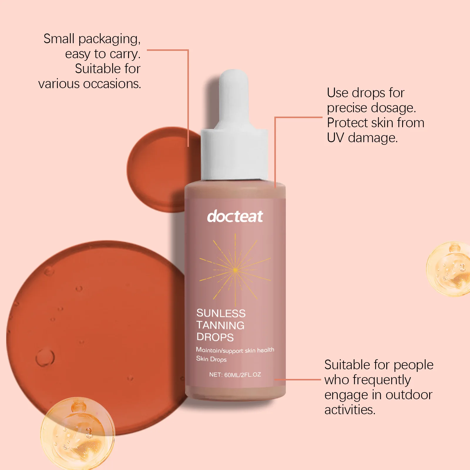 DOCTEAT Body Tanning Supplement Drops Maintain a Healthy Skin Tone Lasting Effect Suitable for All Skin Types Skin Tanning Drops