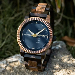 BOBO BIRD Wood Watches for Men Handmade Lightweight Wooden Wristwatch Multifuctional Quartz Watch Personalized Gift for Him