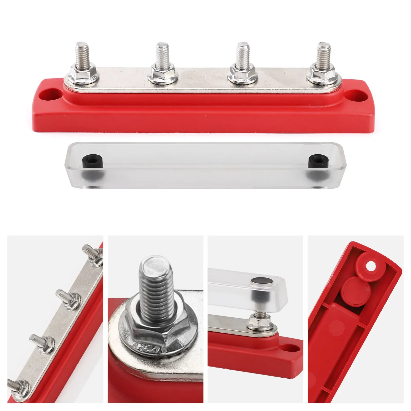 Nouveau bloc de Distribution d'énergie 48V 150A, bornier de barre omnibus 4 x goujons de Terminal M6, barre omnibus Marine avec couvercle pour camions, bateaux, camping-car