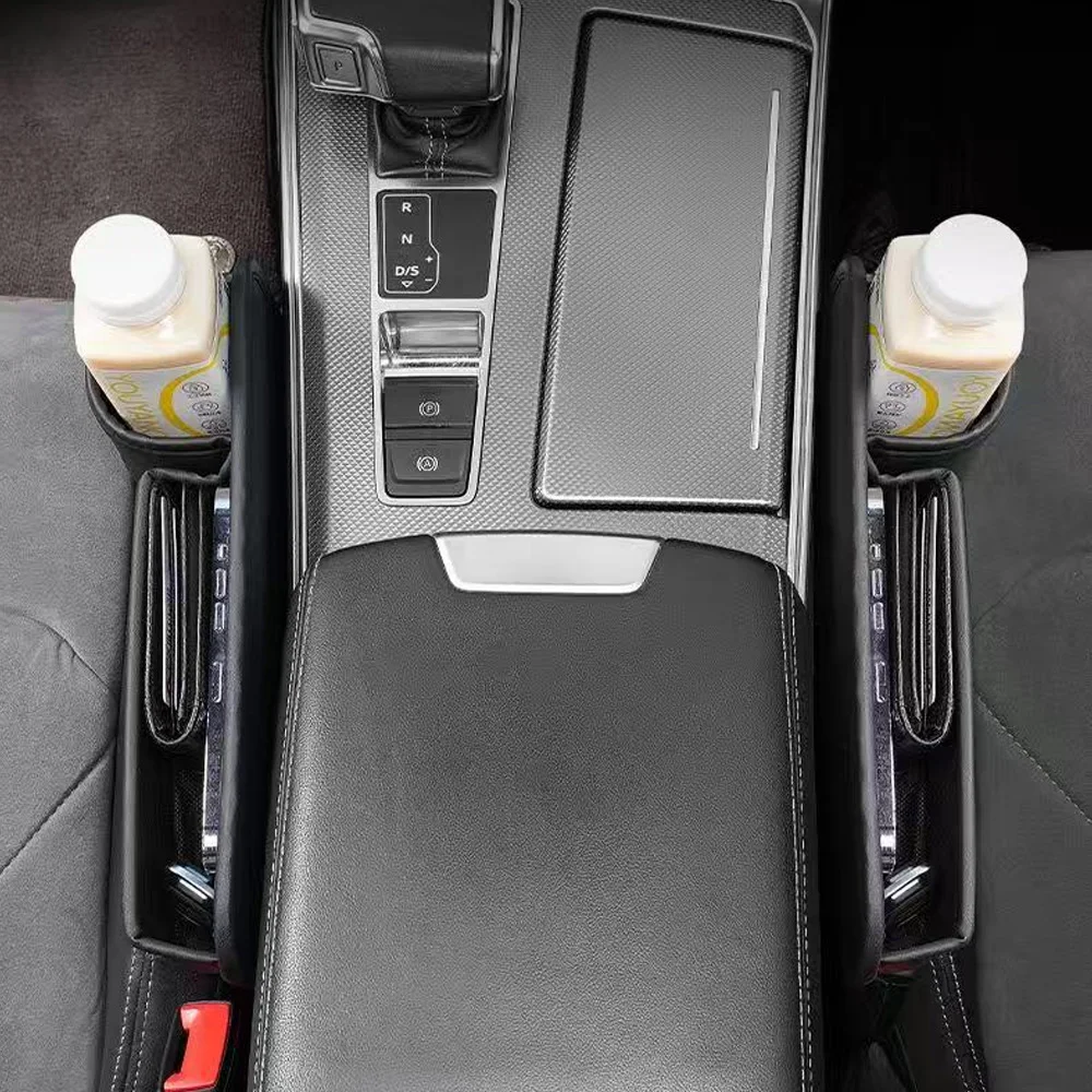 Universal Car Seat Gap Organizer Storage Box Multifunction Leather Crevice Side Storage Pocket Wallet Keys Card with Cup Holder view 5