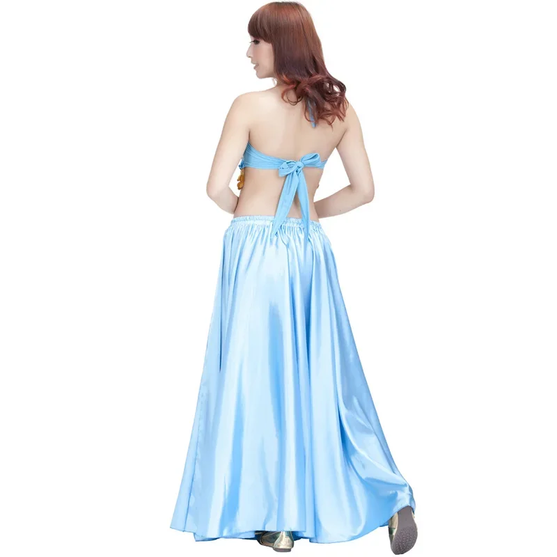 360 度サテンスカートベリーダンス女性ジプシーロングスカートダンサー練習着 15 色アソートソリッドパープルゴールドダンサースカート