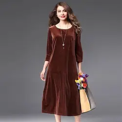 Hot sale Plus size women Spring and Autunm office long maxi velvet dress,2026 Elegant winter velour dress