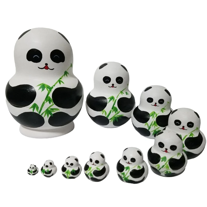 Cartoon Panda Bear Russian Nesting Hand Painted Stacking Figures10PCS