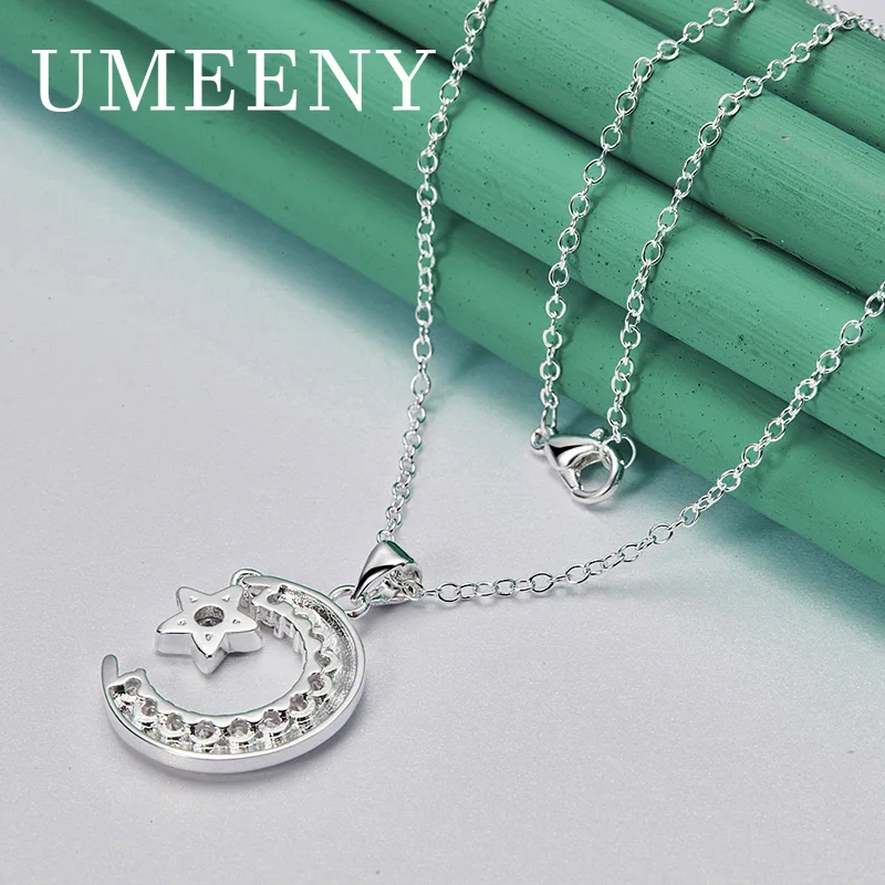 

Charm 925 Sterling Silver 16-30 Inch Exquisite Star Moon Zirconia Necklace Women Engagement Wedding Party Accessories