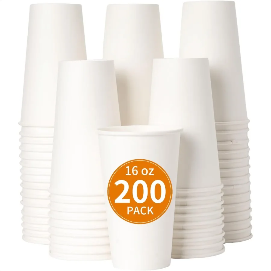 

16 oz 200 Pack Paper Coffee Cups Bulk White Hot to Go Cups for Hot Coffee Hot Liquid Chocolate Juice Hot Beverage Drinkings Id