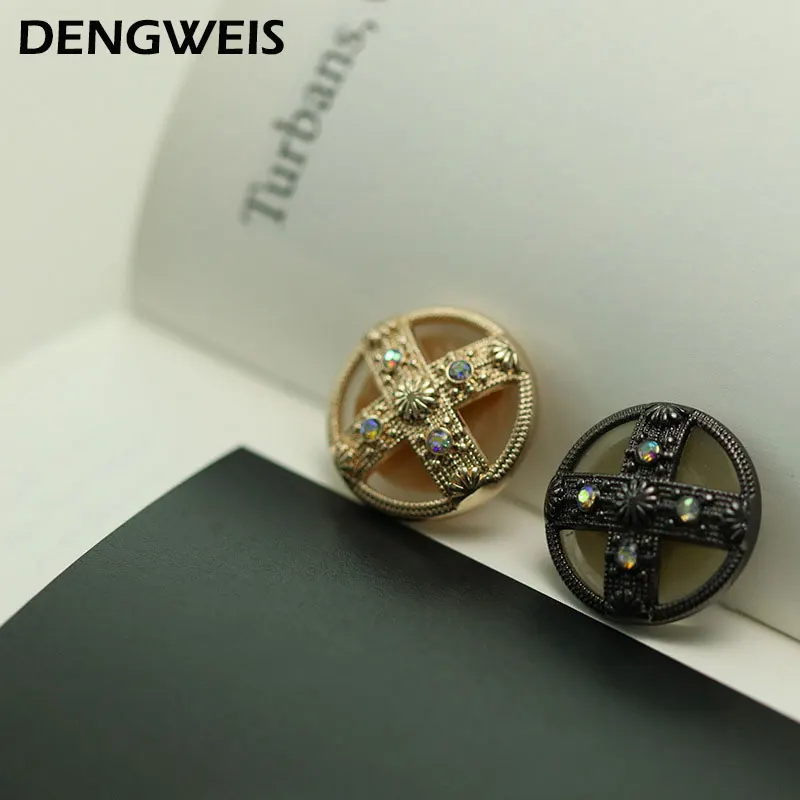 

Black Metal Buttons Rhinestone Crafts Apparel Sewing Embellishment Buttons Fashion Luxury DIY Coats Scrapbooking Accessories 6pc