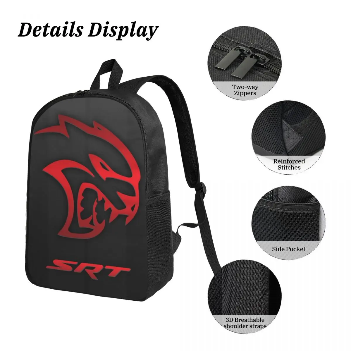 Dodge Hellcat Srt Logo Backpack Student Boys Girls BookBag School Bag Computer Shoulder Bags 3ps Insulated Lunch Bag Pencil Case view 3
