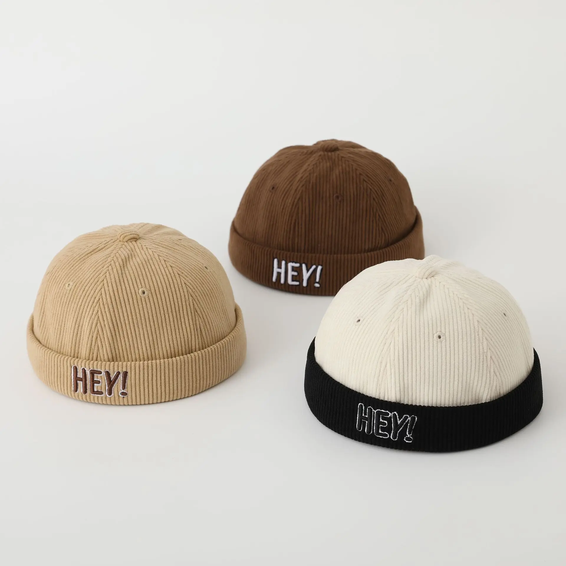 Boy Kids Docker Cap Brimless Hat Autumn Girl Beanie Hats HEY Letters Corduroy Child Landlord Sailor Melon Caps