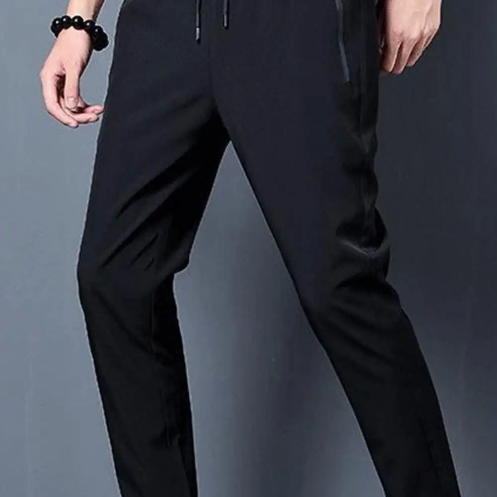 

2025 Men Sport Pants Ice Silk Quick-drying Slim Fit Side Zippered Pockets Trousers For Men Drawstring Traning Jogging Sweatpants