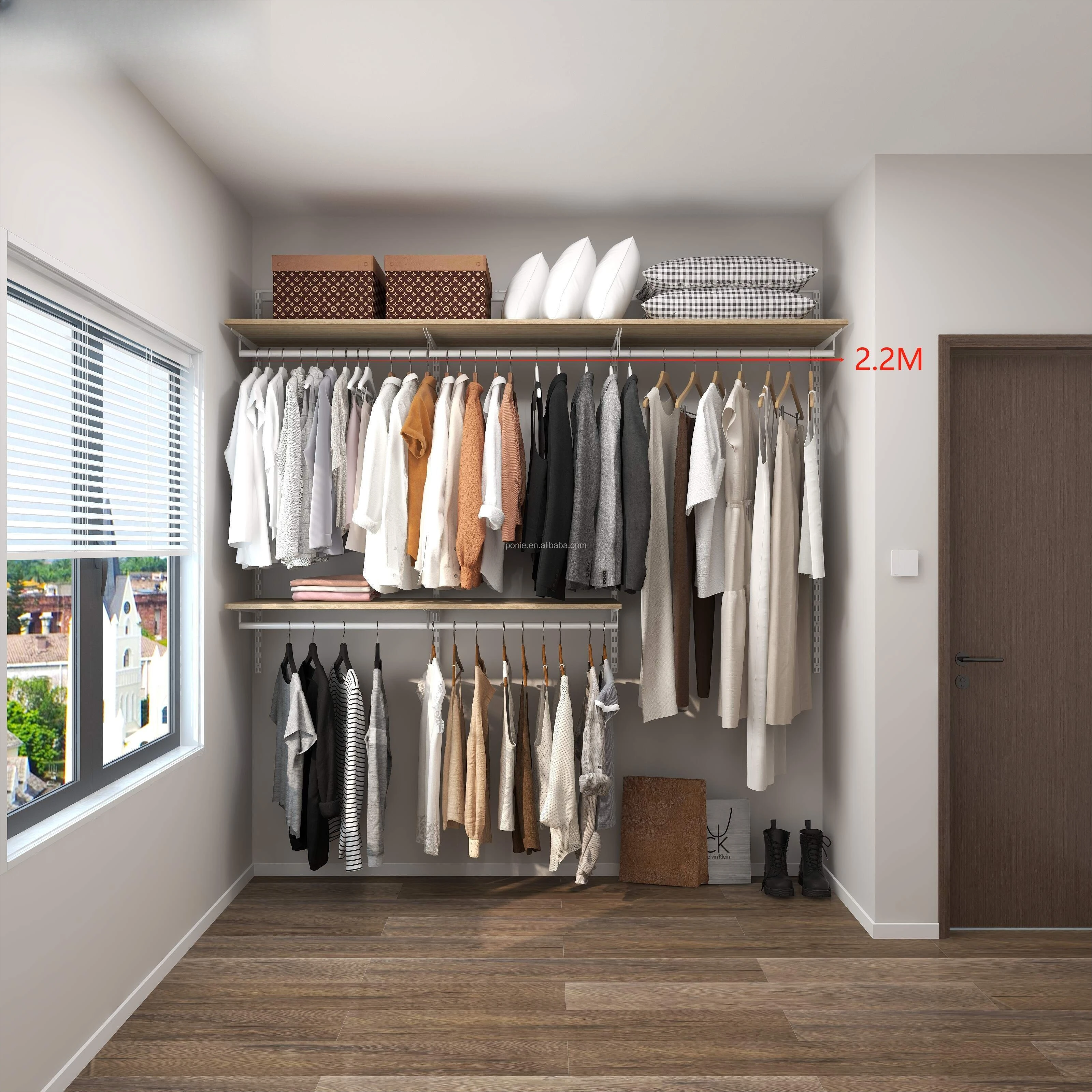 Modern Foldable Open Wardrobe Metal Brackets Wooden Board MDF Door Panel Easy Access Space Saving Bedroom Dining Furniture 2.2M