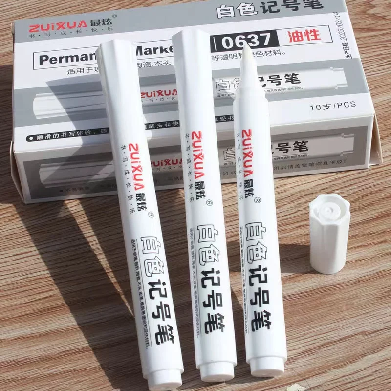 White Oily Markers Waterproof Permanent Plastic Gel Pen Writing Drawing DIY Graffiti Stationery Marker