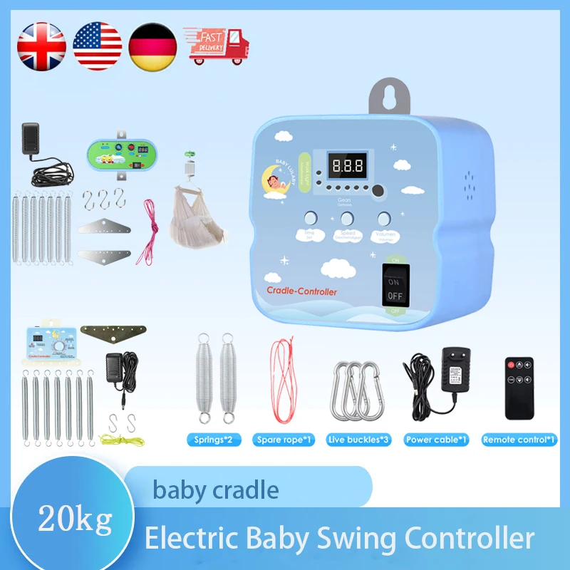 เด็กไฟฟ้า Swing Controller,2 ชิ้นฤดูใบไม้ผลิและรีโมทคอนโทรลมอเตอร์ฤดูใบไม้ผลิ Cradle ปรับจับเวลาได้ถึง 20 กก.เด็ก Cradle