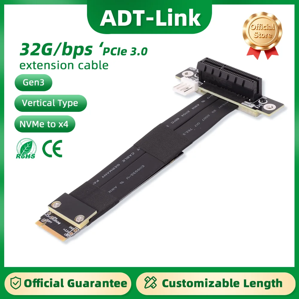 

ADT-Link R42SR PCIe x4 3.0 Extension Cable PCI Express 4x To M.2 NVMe M Key 2280 Riser Adapter Gen3 Extender Line 32G/bps