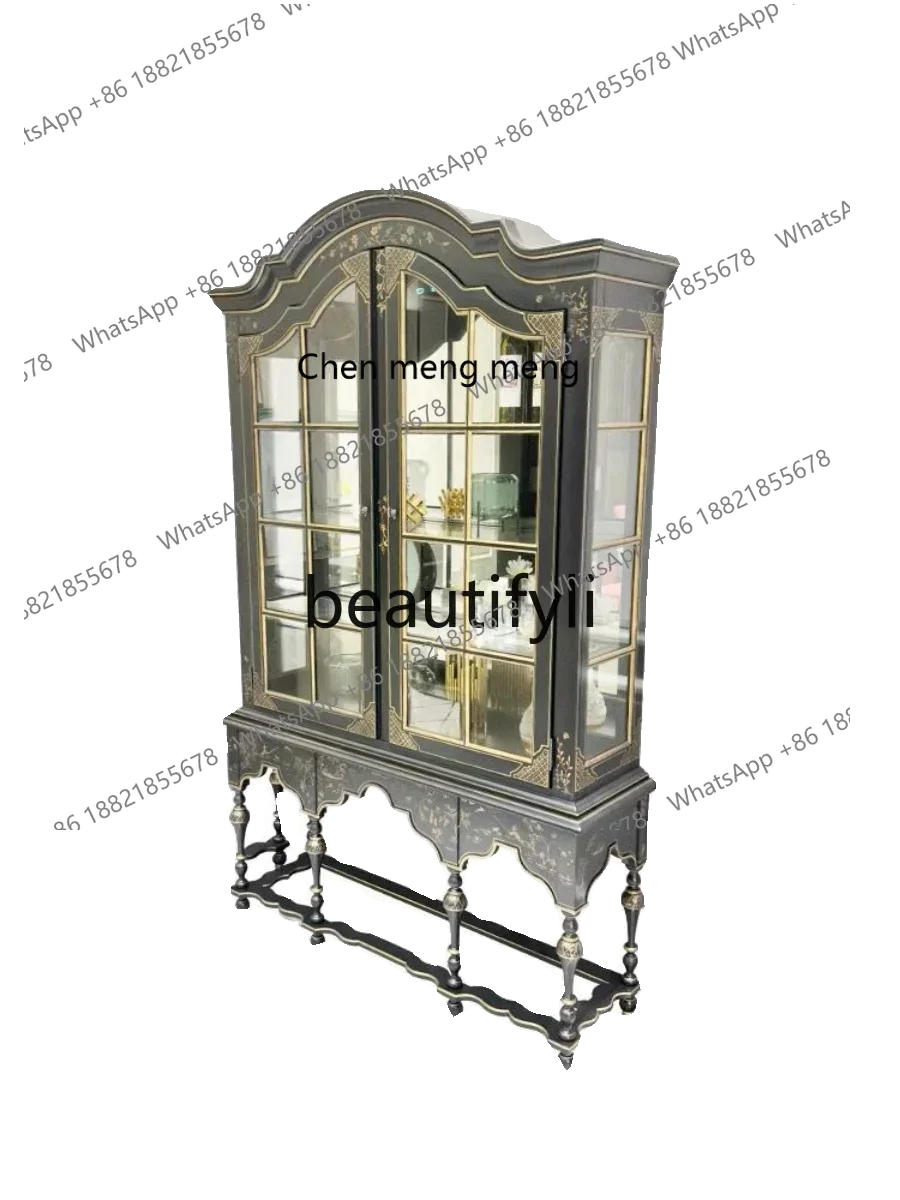 N178 American solid wood wine cabinet storage glass display cabinet retro pastoral double door locker6220
