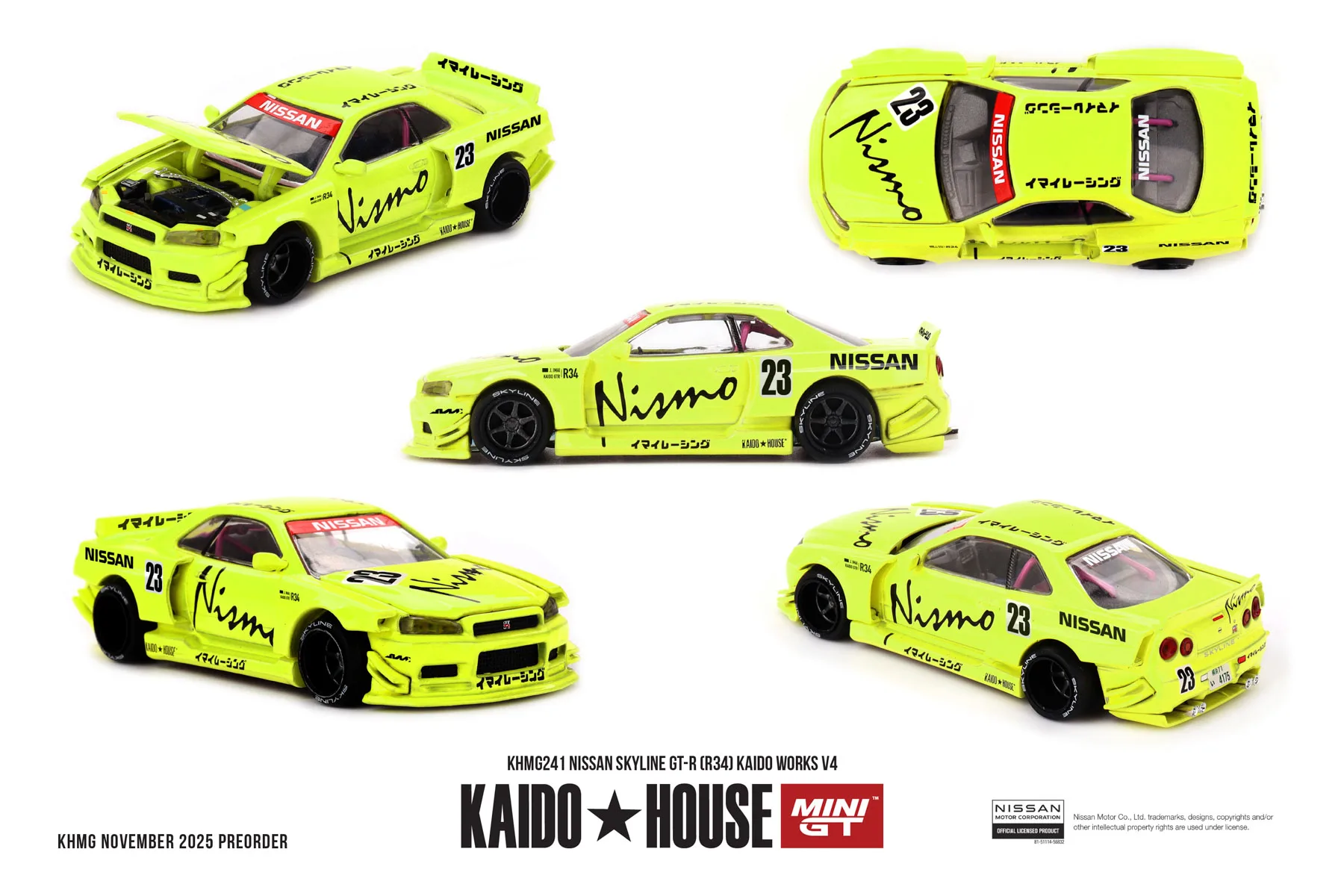 Kaido House + MINIGT 1/64 Nissan Skyline GT-R (R34)(R33) Honda NSX Racing Kaido Works V3 V2 KHMG Auto's Legering gegoten metalen model