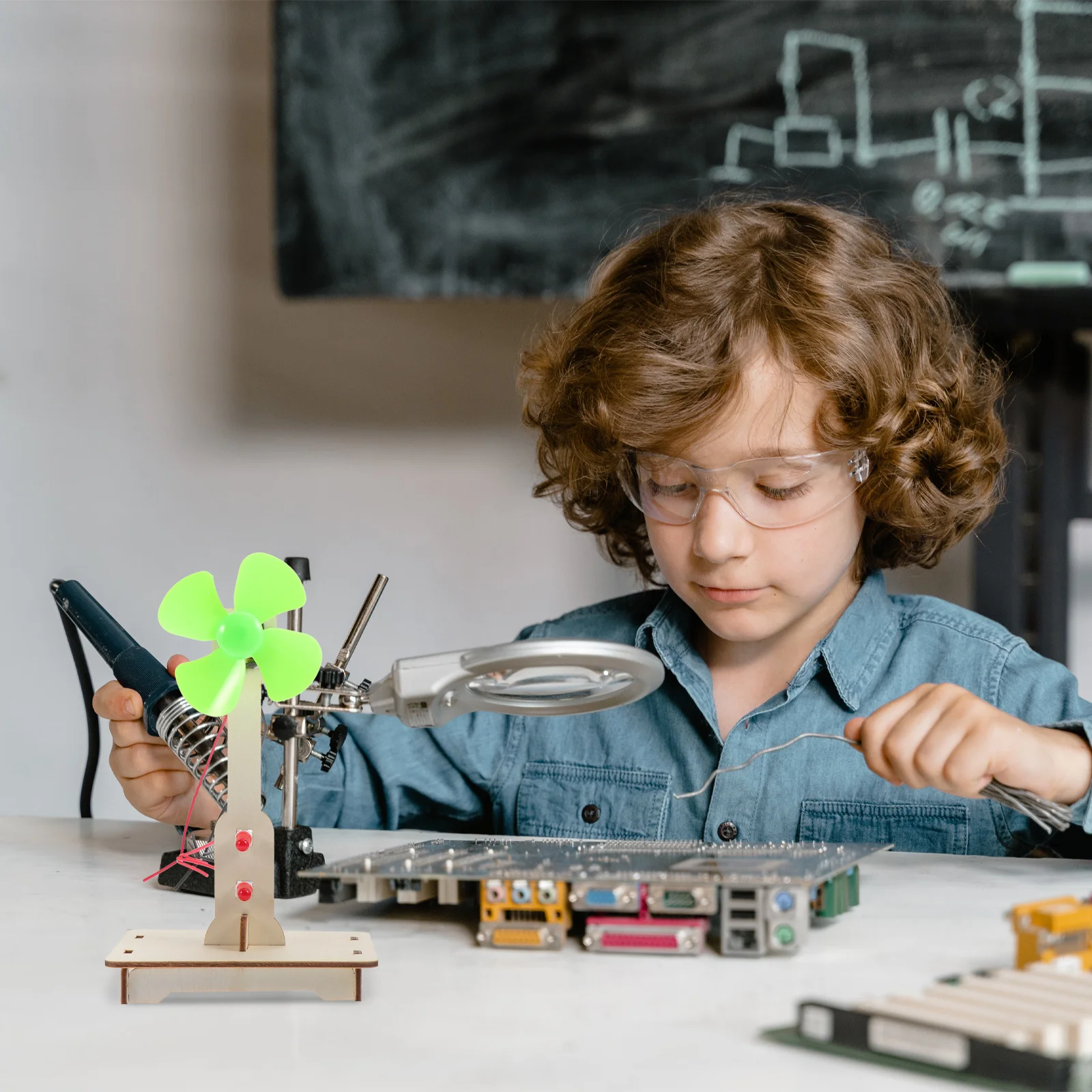 Kit de modèle d'expérimentation de générateur en bois, jouet mains pour enfants, ensemble de constructeur d'éolienne verte