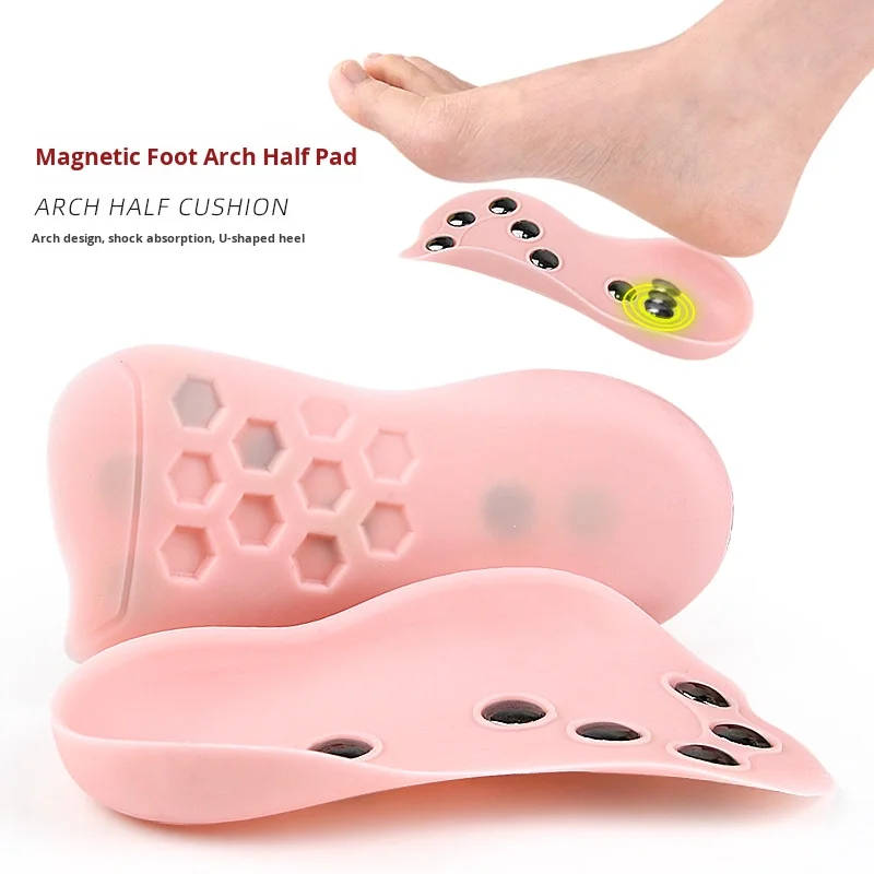 

Pink Magnetic Arch Half Pad Flat Arch Support Inward & Outward Flip Sole Orthotic Pad X-Shaped Leg Magnet Massage Insole