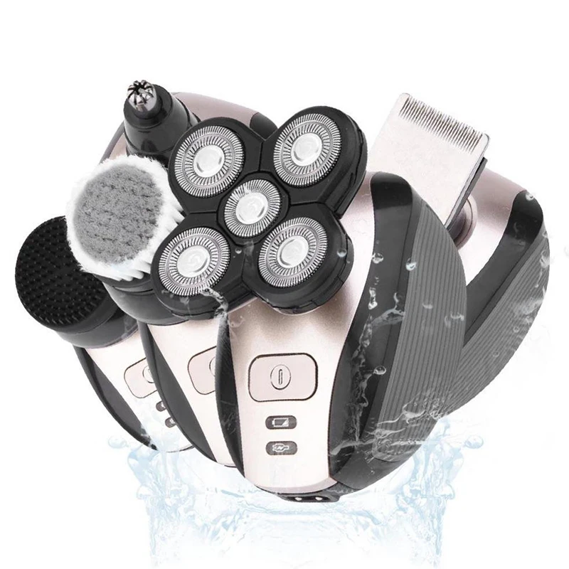 High‑Quality 5‑in‑1 Men Electric Shaver, 6‑Blade Portable Rechargeable Wet‑Dry Waterproof Male Grooming Kit