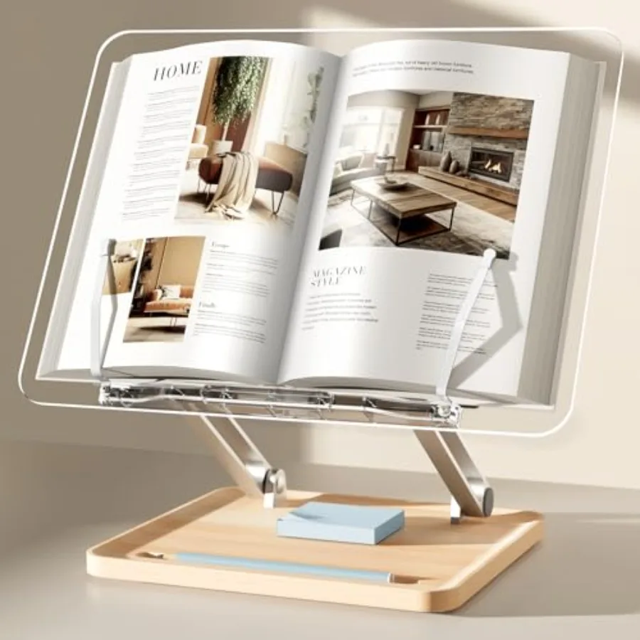 

Adjustable Acrylic Book Stand for Reading, Book Holder with Pen Slot, Foldable Desktop Riser for Laptop, Recipe, Textbook - Han