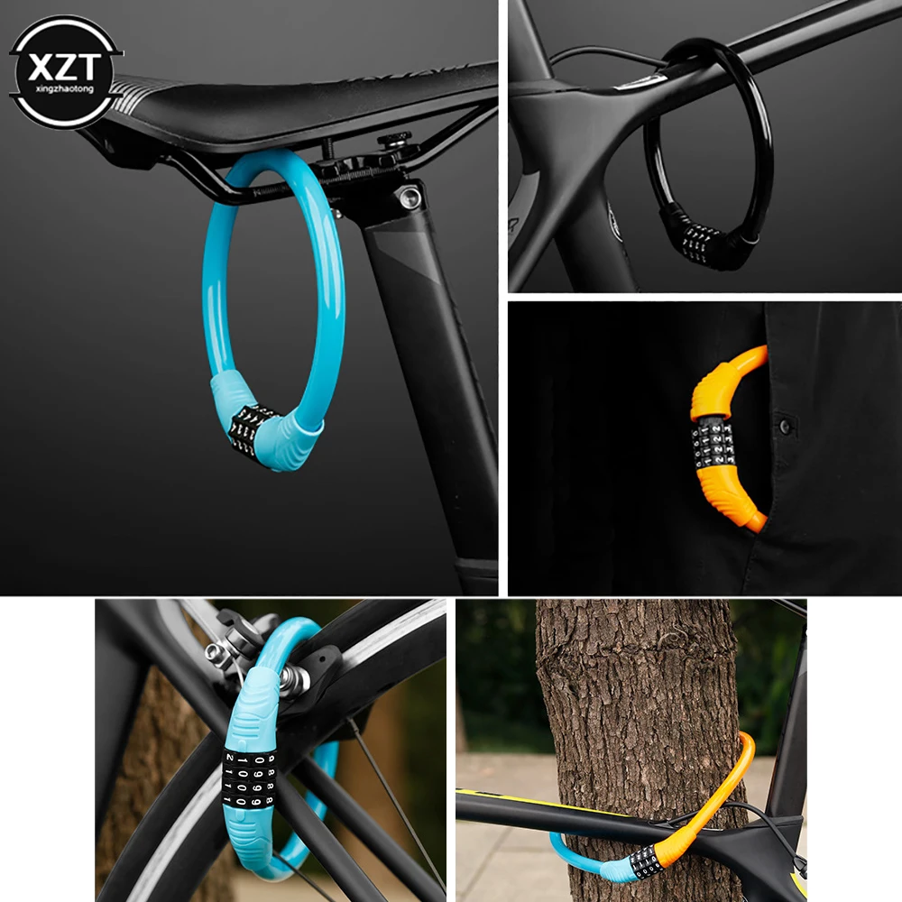 Bicycle Lock Mountain Bike 4 Digit Password Lock Anti-theft Portable Security Chain Motorcycle Password Lock Universal