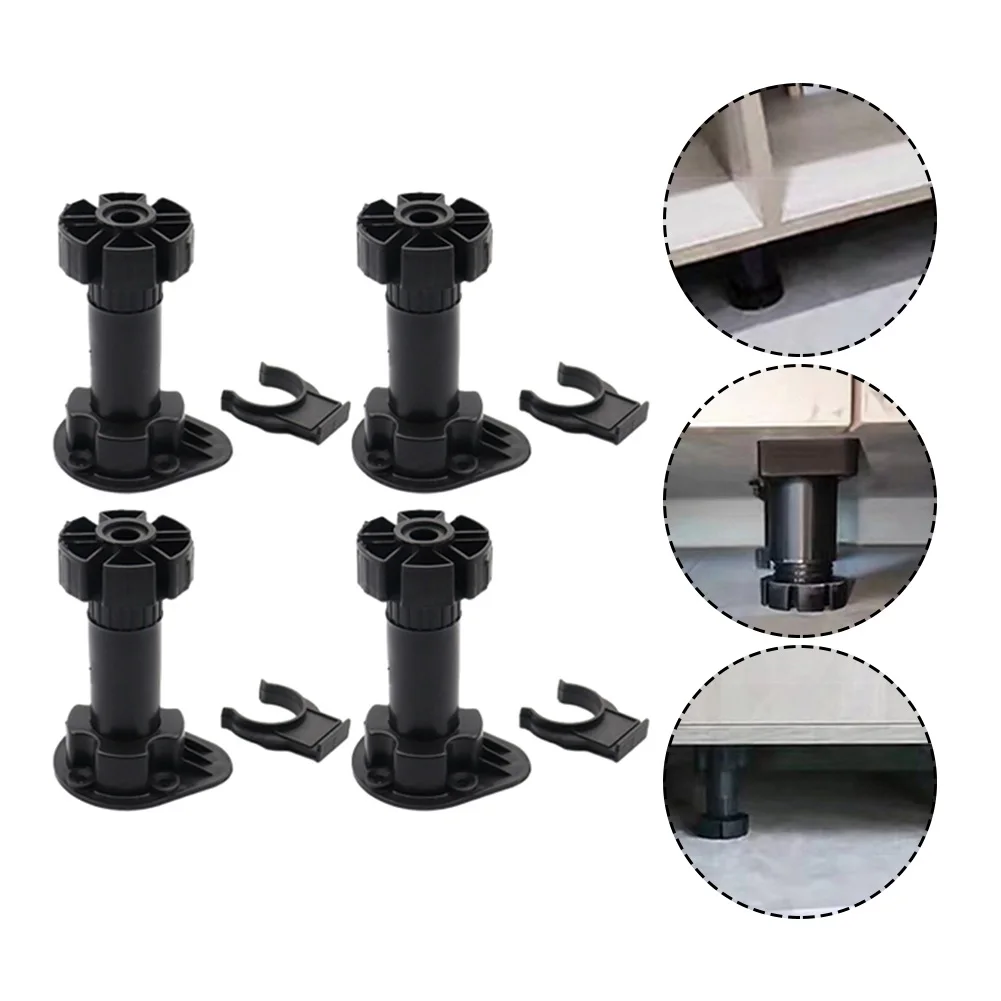 4 Pack Adjustable Legs 80mm 100mm 120mm Black ABS Plastic Cabinet Feet For Sofa Table Cupboard DIY Stand Support