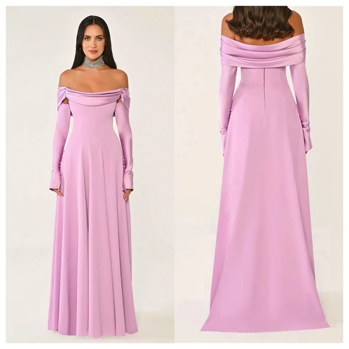 Aangepaste moderne roze jersey avondjurk boothals uit de schouder lange mouwen celebrity jassen homecoming jurk mode