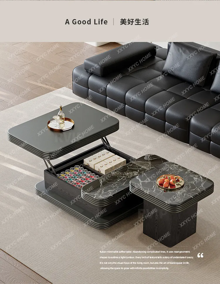 light luxury liftable tea table multi-functional storage personalized natural luxury stone Naqiu green marble edge
