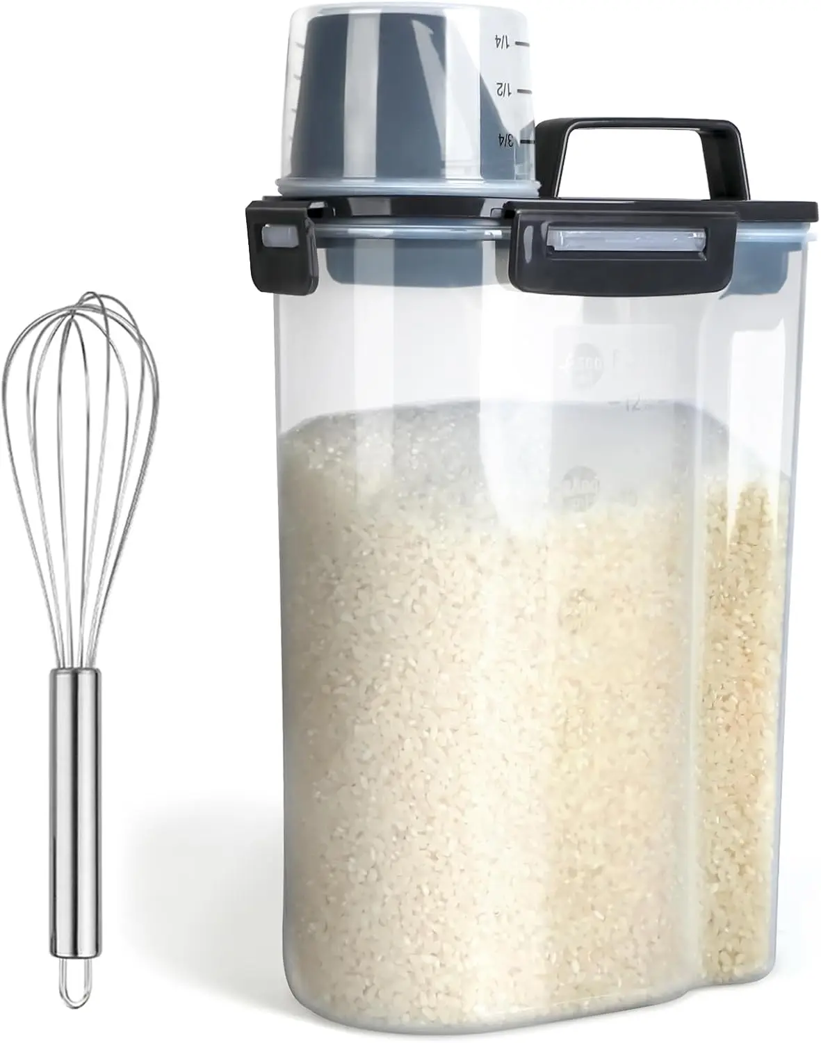 Contenedor Hermético para Arroz con Boquilla, Almacenamiento de Plástico Libre de BPA para Cereales, Harina, Ingredientes para Hornear, Incluye Batidor
