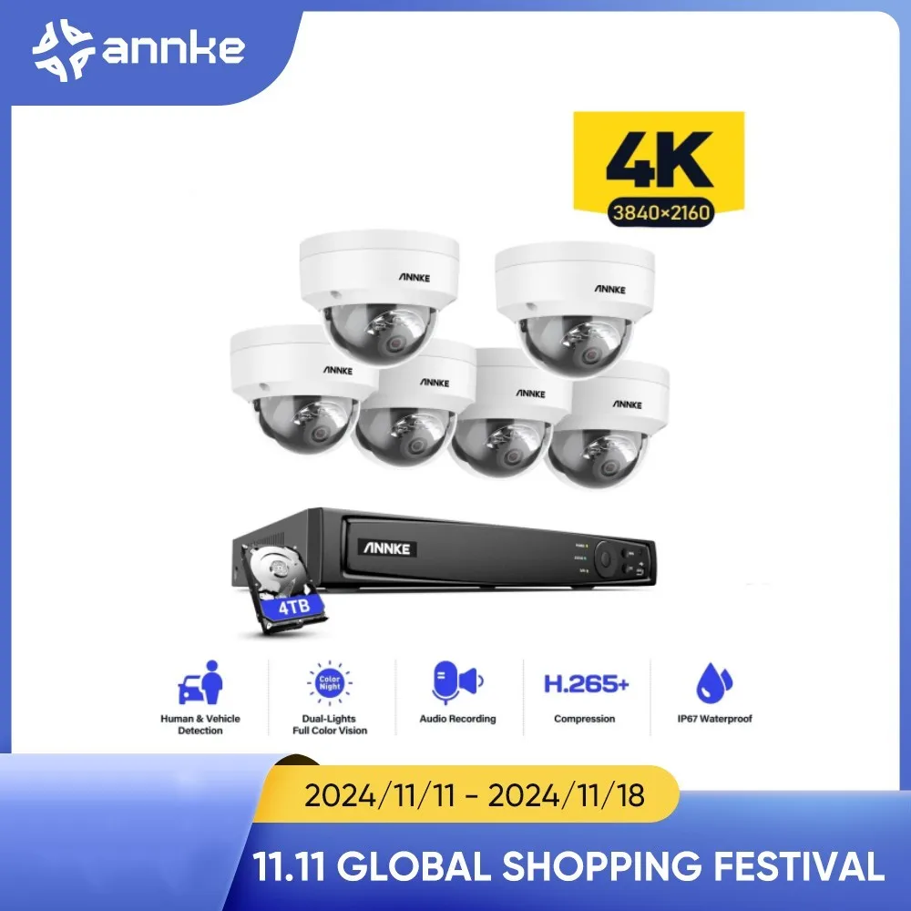 ANNKE 8CH NVR Security Camera System Smart Dual Light Built in Mic Night Vision Waterproof Video CCTV Camera Surveillance Kit