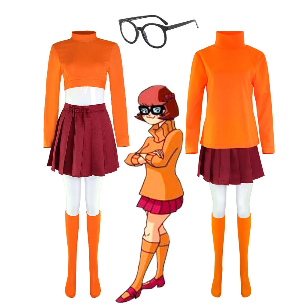 Anime Velma Cosplay Costume Movie Character Orange Uniform Halloween Costume For Women Girls Cosplay Costume Role Play Outfits