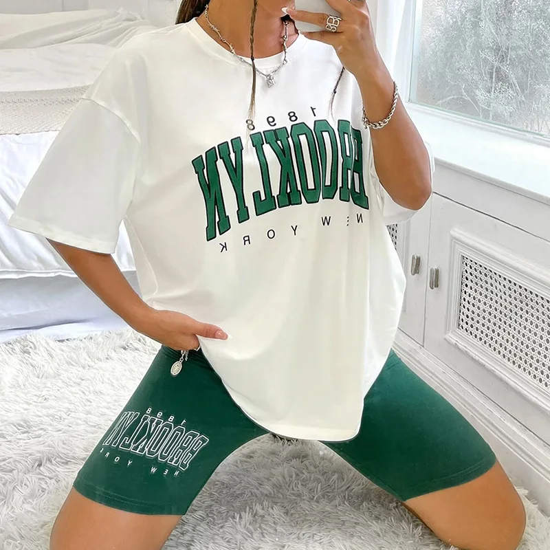 

Women's Summer Suit With Shorts Outer Wear Pullover Leisure Suit Women's Pajamas Loose T-shirt Tight Shorts Slim Suit Homewear