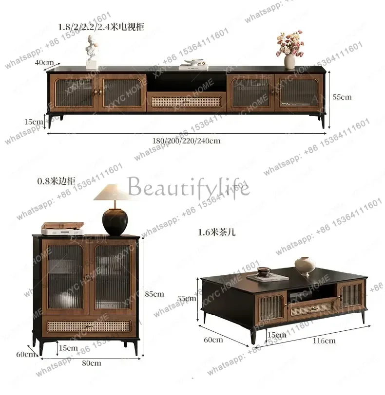 Factory Direct XXMedieval Coffee Table Storage Cabinet Light Luxury High-end Retro Rattan TV Cabinet